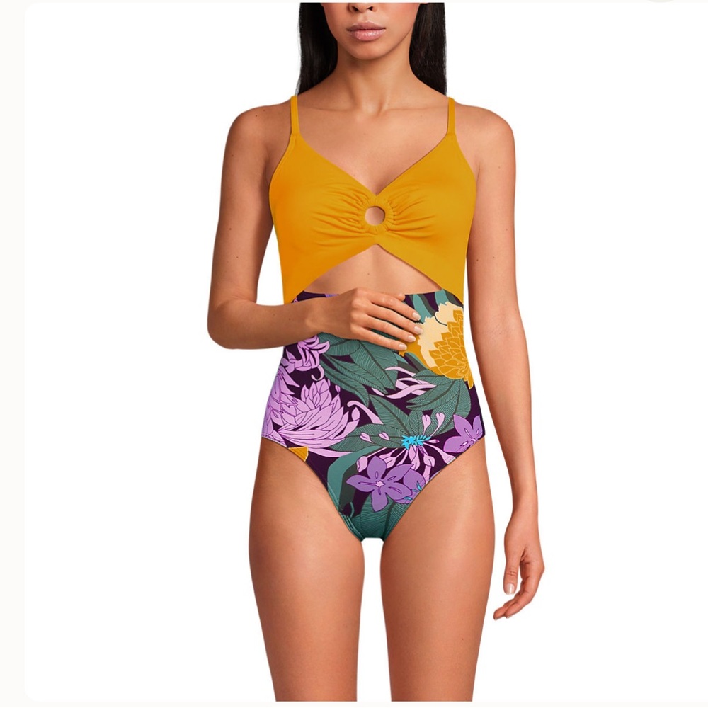Lands' End O Ring Monokini onepieve mango and Purple Floral - Picture 6 of 6